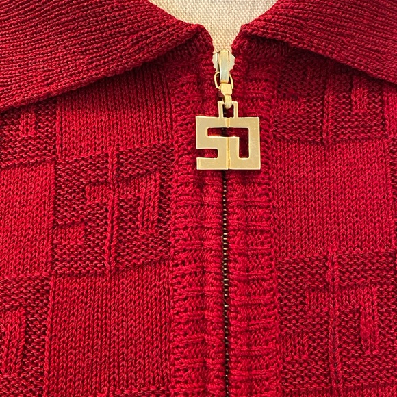 St John Sport Womens Red Cardigan with SJ Pattern in Knit / Size M / Vintage - Picture 9 of 16